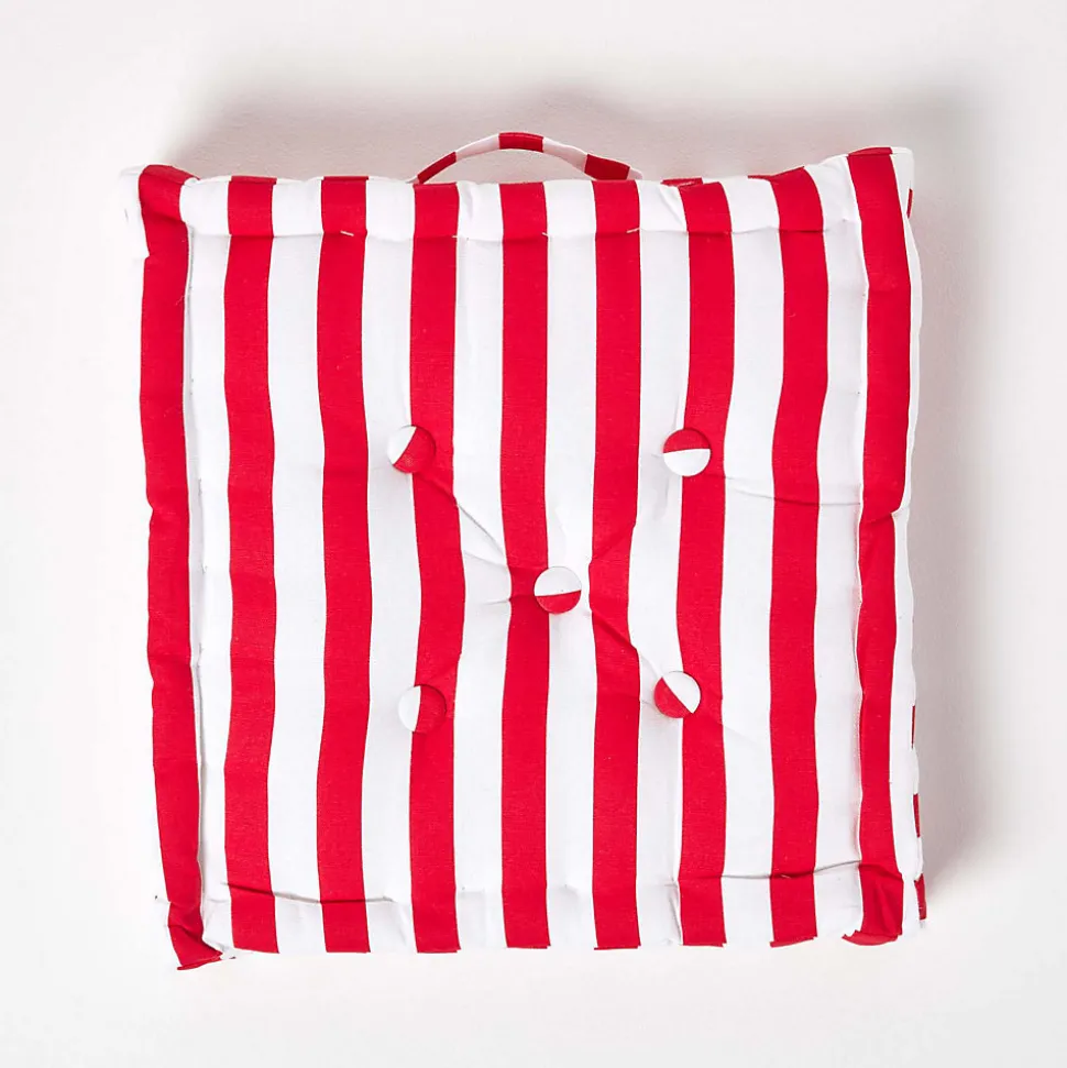 Coussin de sol rouge - grandes rayures - 50 x 50 cm - HOMESCAPES