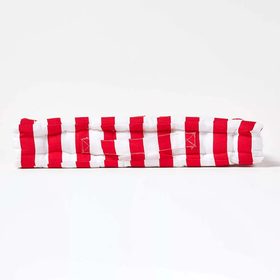 Coussin de sol rouge - grandes rayures - 50 x 50 cm - HOMESCAPES