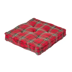 Coussin de sol rouge - tartan écossais - 50 x 50 cm - HOMESCAPES