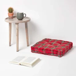 Coussin de sol rouge - tartan écossais - 50 x 50 cm - HOMESCAPES