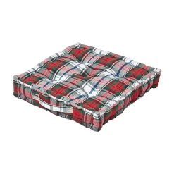Coussin de sol rouge et blanc - tartan écossais - 50 x 50 cm - HOMESCAPES