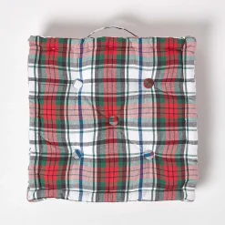 Coussin de sol rouge et blanc - tartan écossais - 50 x 50 cm - HOMESCAPES