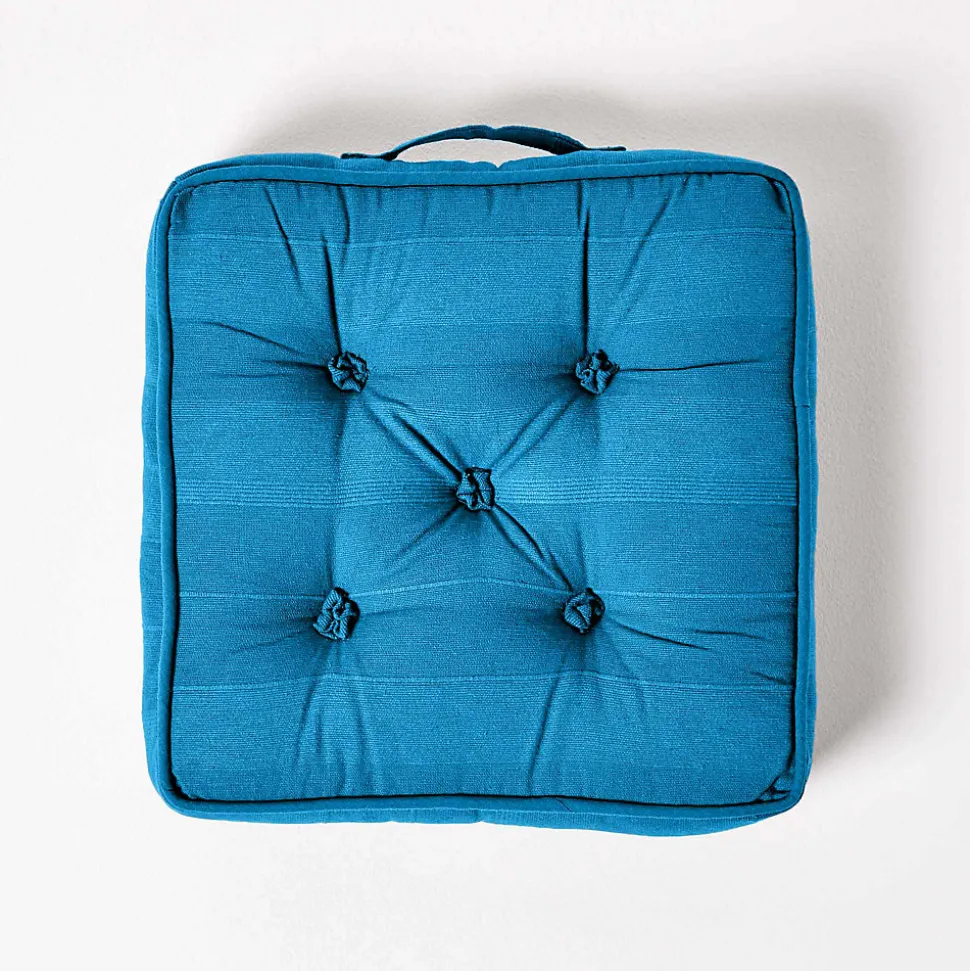 Coussin de sol turquoise - rajput tissé main - HOMESCAPES
