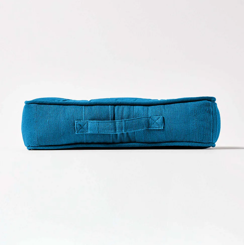 Coussin de sol turquoise - rajput tissé main - HOMESCAPES