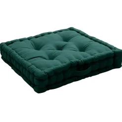 Coussin de sol uni en pur coton (50x50x10 cm - Vert foncé)