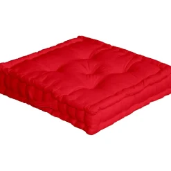 Coussin de sol uni en pur coton (50x50x10 cm - Rouge)