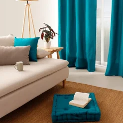 Coussin de sol uni en pur coton (50x50x10 cm - Bleu Canard)