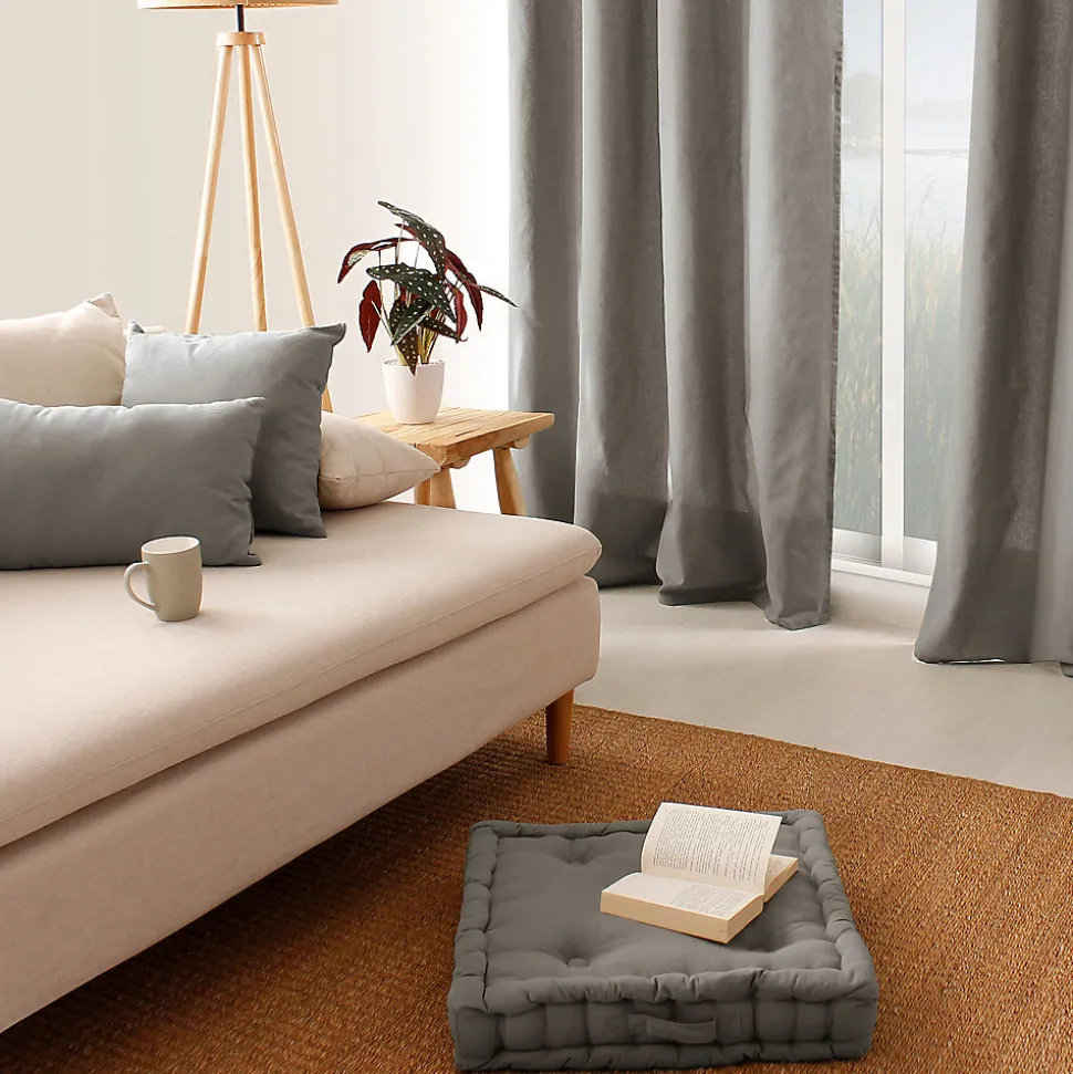 Coussin de sol uni en pur coton (50x50x10 cm - Gris clair)