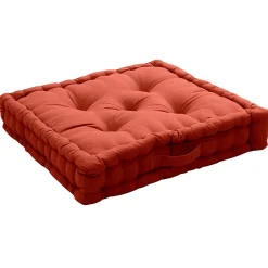 Coussin de sol uni en pur coton (50x50x10 cm - Brique)