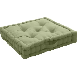Coussin de sol uni en pur coton (50x50x10 cm - Vert Olive)