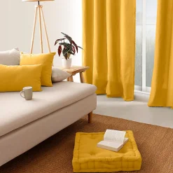Coussin de sol uni en pur coton (50x50x10 cm - Jaune)