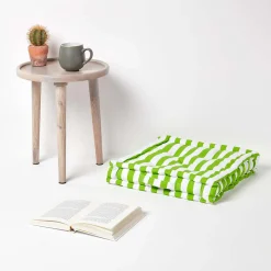 Coussin de sol vert - grandes rayures - 40 x 40 cm - HOMESCAPES