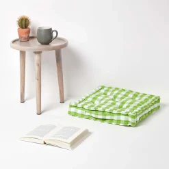 Coussin de sol vert à  grands carreaux vichy, 50 x 50 cm - HOMESCAPES