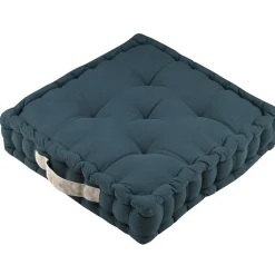 Coussin de sol 45x45x10 cm Duo cobalt lin 100% coton