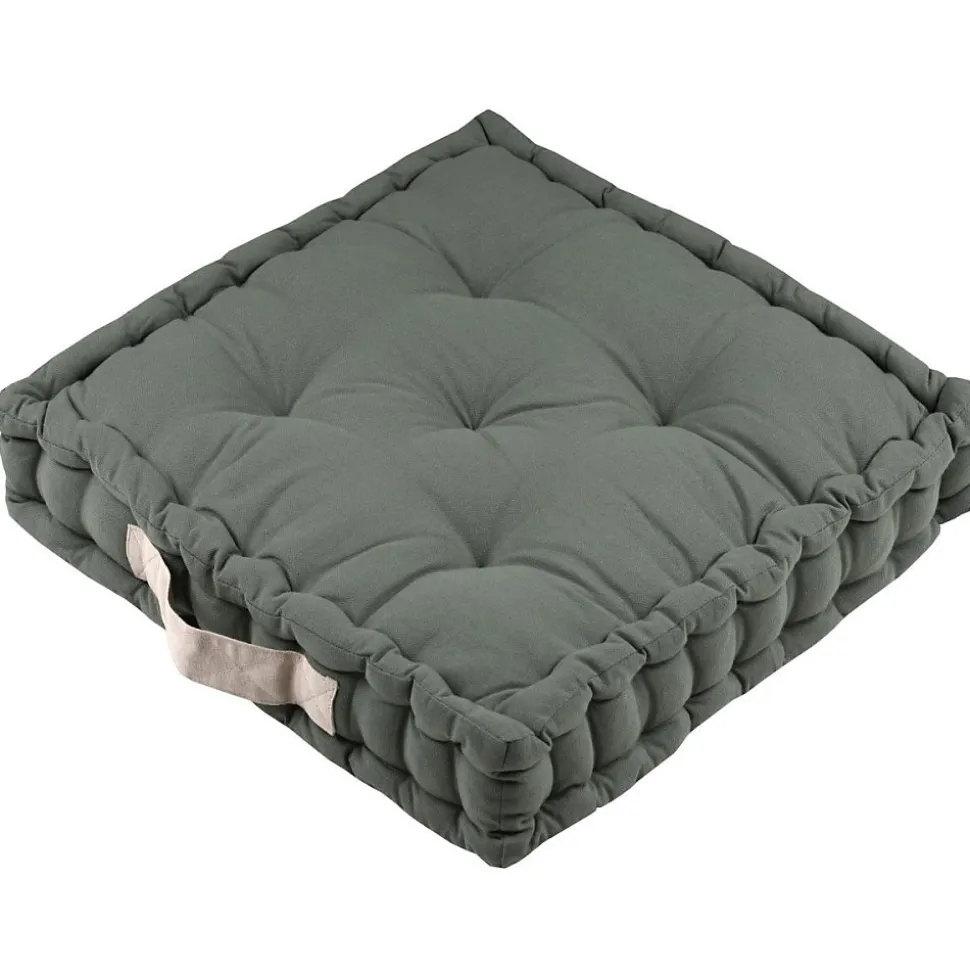 Coussin de sol 45x45x10 cm Duo vert lin 100% coton