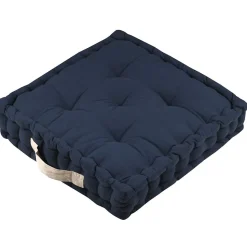 Coussin de sol 45x45x10cm marine et lin 100% coton