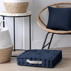Coussin de sol 45x45x10cm marine et lin 100% coton