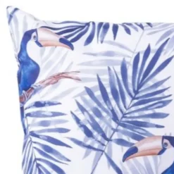 Coussin d'extérieur carré imperméable imprimé toucan tropical bleu L.45 x l.45cm Deco&co