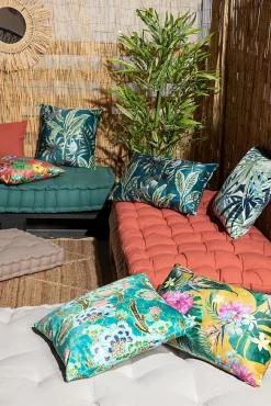 Coussin d'extérieur carré imperméable imprimé motif fleur tropicale L.45 x l.45cm Deco&co
