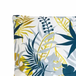 Coussin d'extérieur carré imperméable motif feuillage jaune et bleu L.45 x l.45cm Deco&co