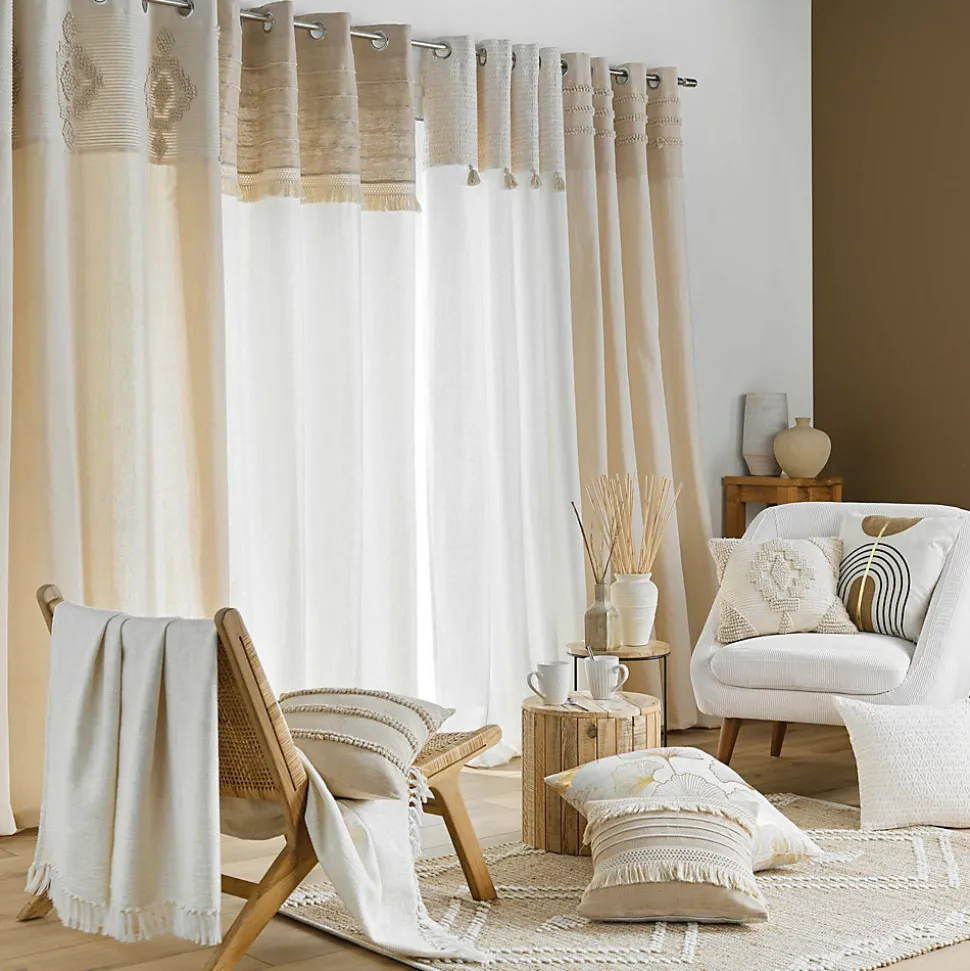 Coussin Déhoussable à Franges 45 x 45 cm - Coton,Polyester - Fantaisie "CIRRUS" - 45x45cm - Taupe