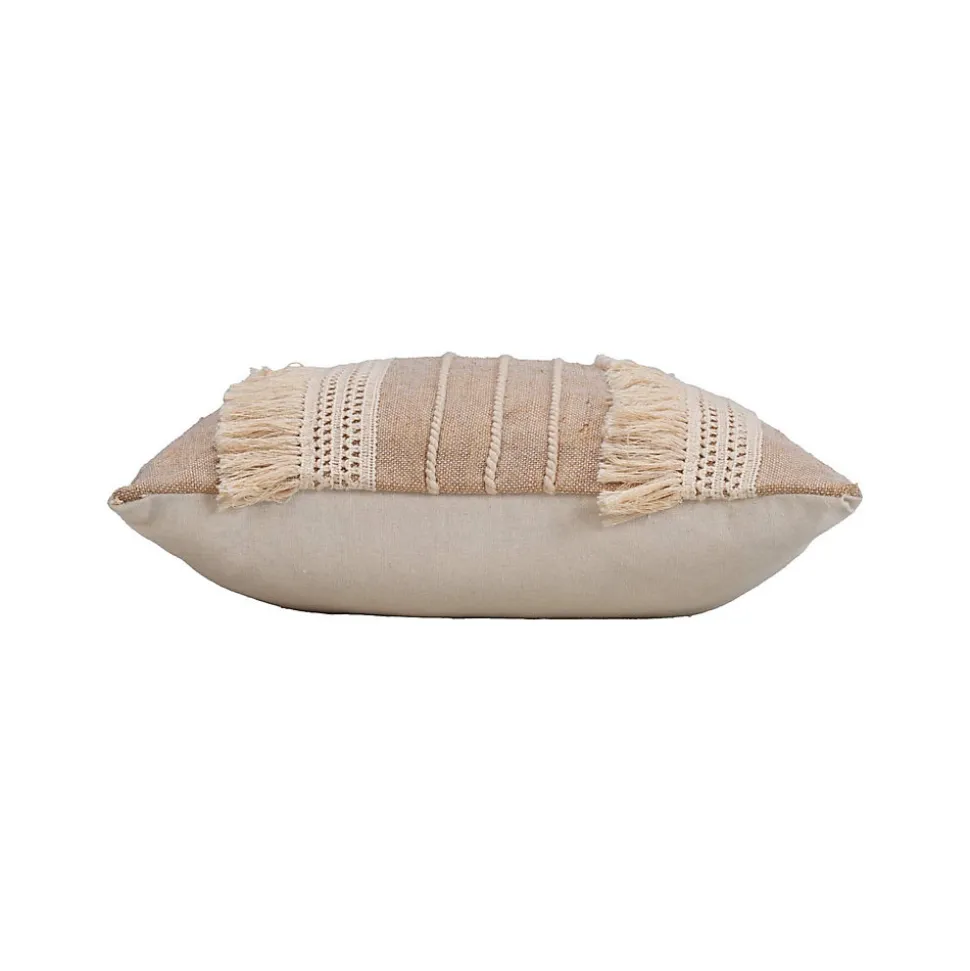 Coussin Déhoussable à Franges 45 x 45 cm - Coton,Polyester - Fantaisie "CIRRUS" - 45x45cm - Taupe