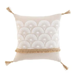 Coussin déhoussable à pompons