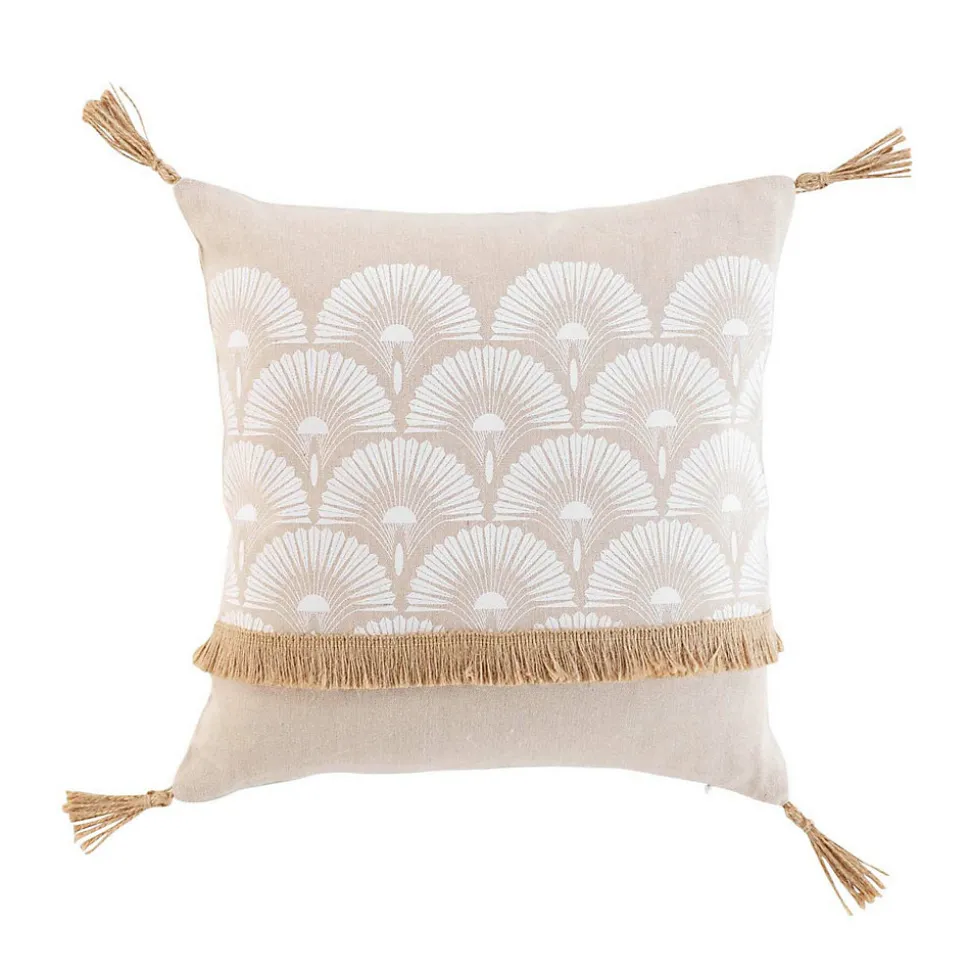 Coussin déhoussable à pompons "Bahina" - 40x40cm - Naturel