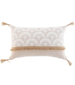 Coussin déhoussable à pompons "Bahina" - 30x50cm - Naturel