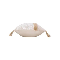 Coussin déhoussable à pompons "Bahina" - 30x50cm - Naturel