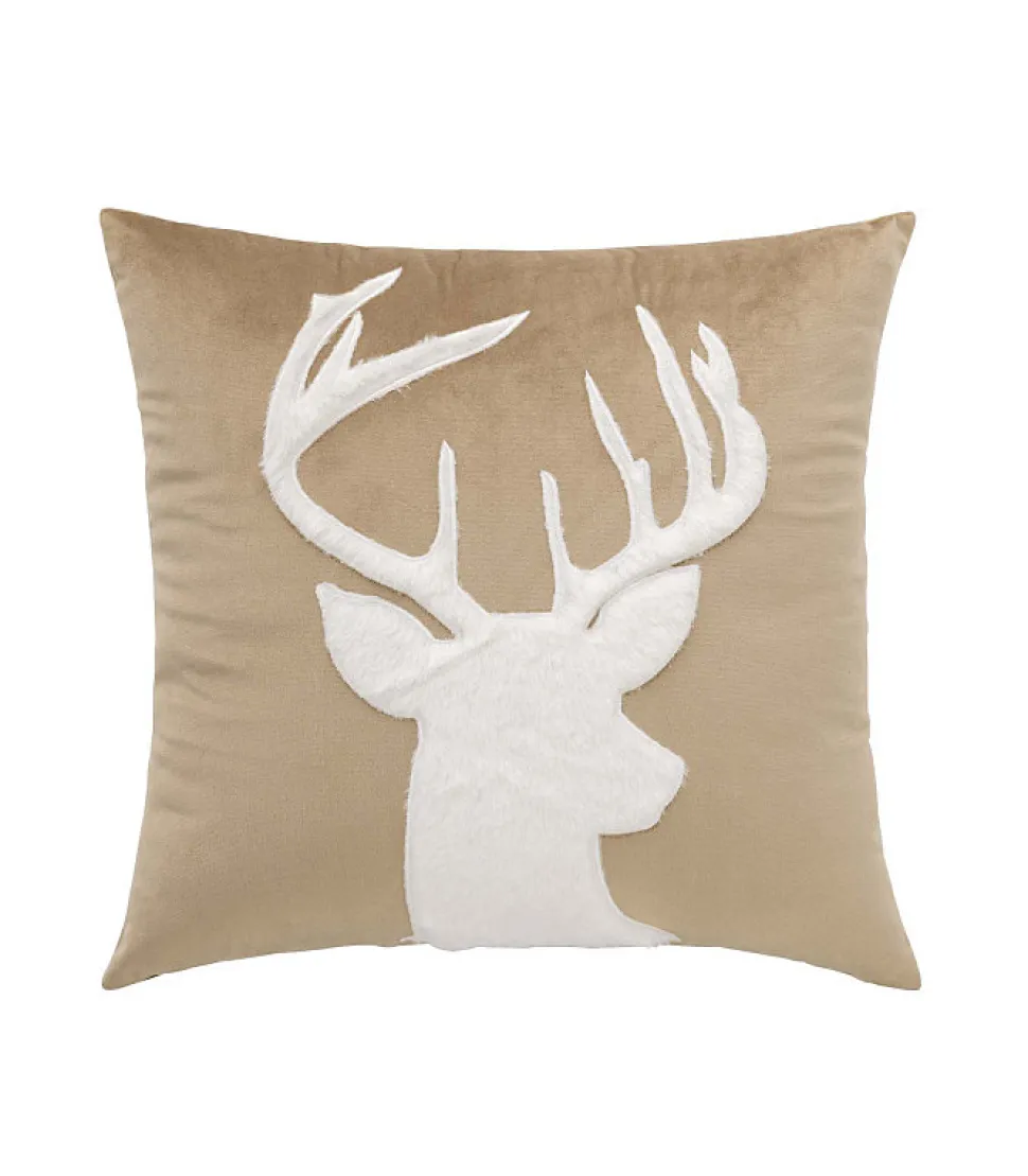Coussin Déhoussable 45 x 45 cm - Velours Uni & Imitation Fourrure - Motif Cerf - 45x45cm - Sable