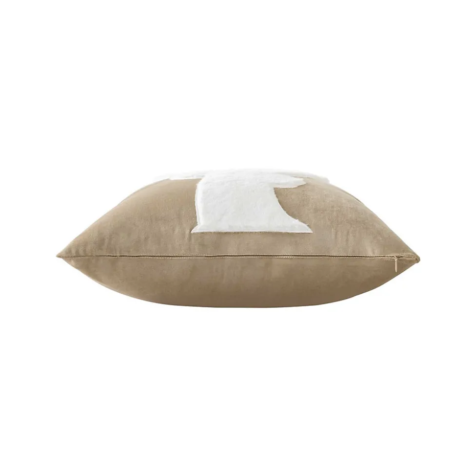 Coussin Déhoussable 45 x 45 cm - Velours Uni & Imitation Fourrure - Motif Cerf - 45x45cm - Sable