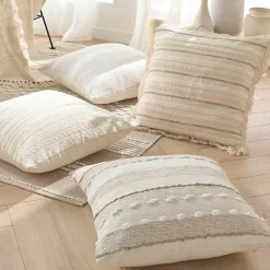 Coussin déhoussable coton tissé naturel 60x60cm 