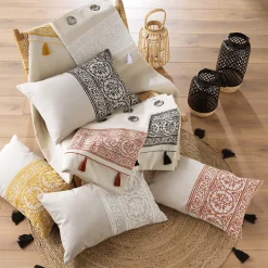 Coussin déhoussable en polycoton imprimé (40x60 cm - Blanc)