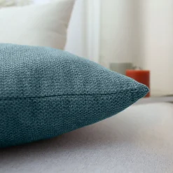 Coussin déhoussable en velours chenillé (40x40 cm - Bleu Canard)