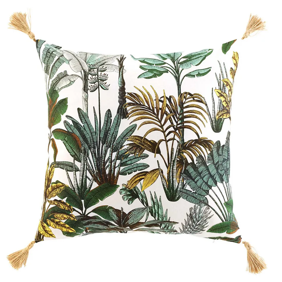 Coussin déhoussable imprimé feuillage (50x50 cm - Multicolore)