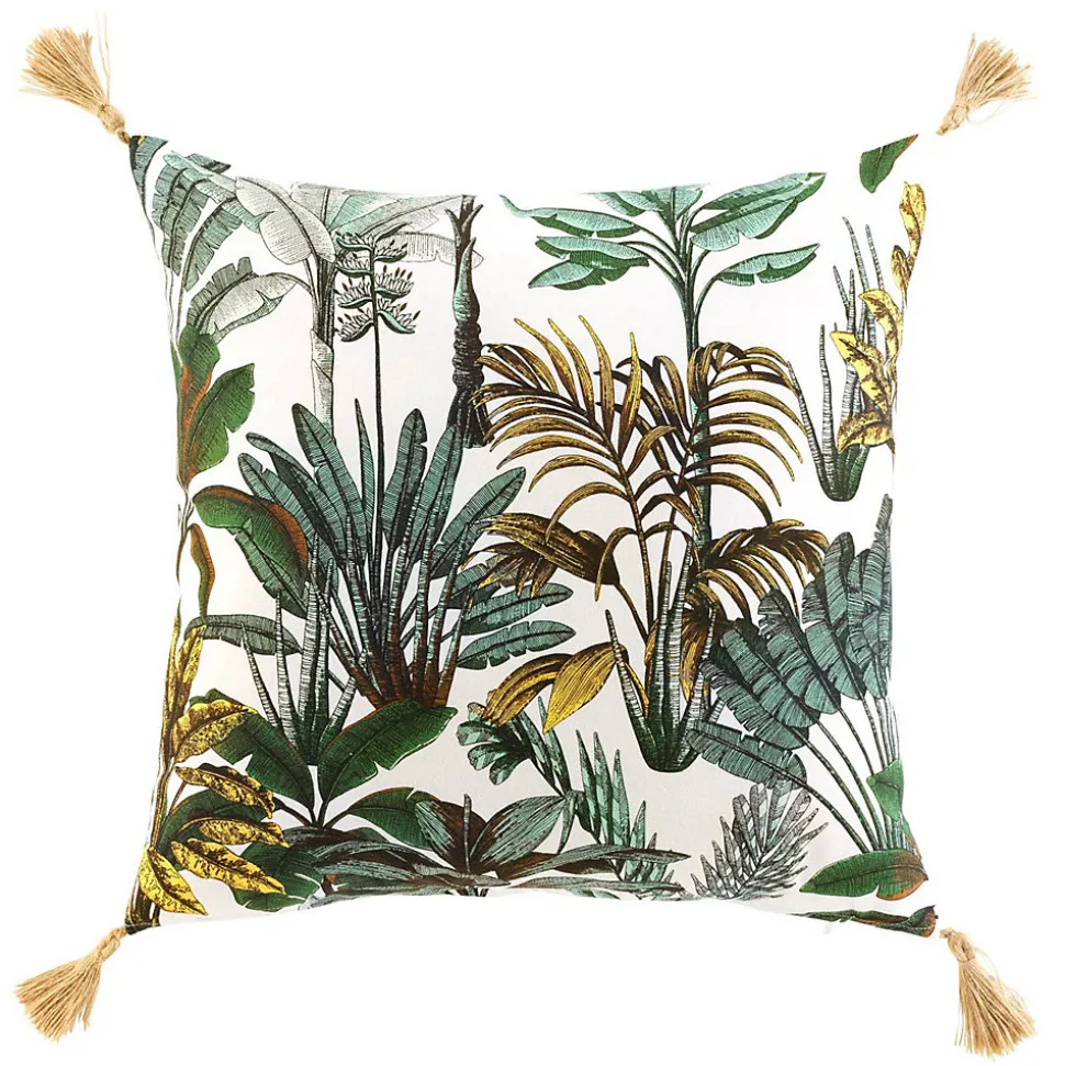 Coussin déhoussable imprimé feuillage (50x50 cm - Multicolore)