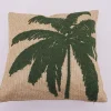 Coussin effet paille feuilles de palmier beige, vert L.40 x l.40cm Ornami