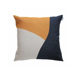 Coussin en coton recyclé bleu navy, blanc et tangerine 50 x 50 cm