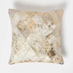 Coussin en cuir tacheté or, 45 x 45 cm - HOMESCAPES