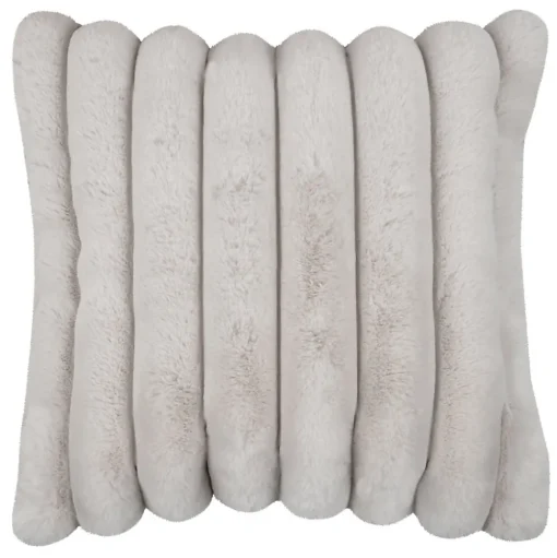 Coussin en imitation fourrure ultra douce à bandes (45x45 cm - Ecru)