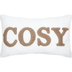 Coussin en polaire avec message brodé "Cosy" (30x50 cm - Ecru)