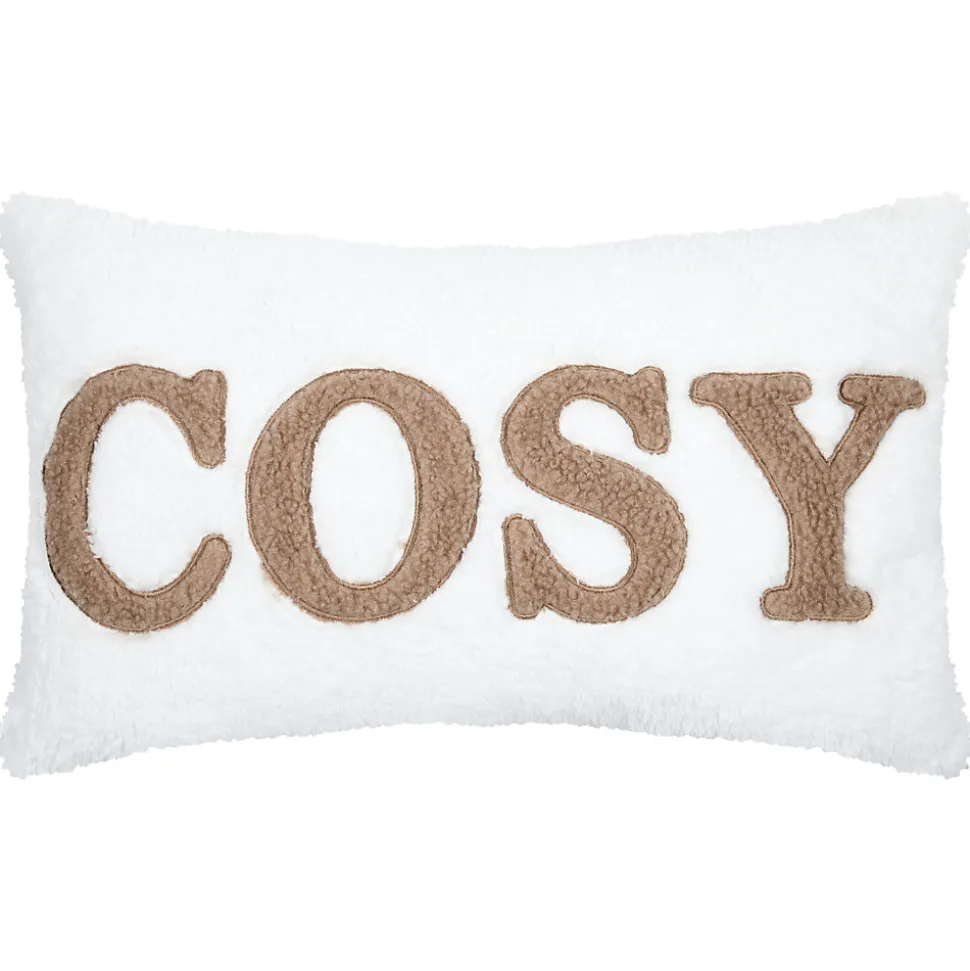 Coussin en polaire avec message brodé "Cosy" (30x50 cm - Ecru)