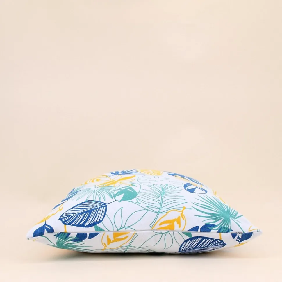 Coussin en tissu blanc motifs tropical 40x40cm
