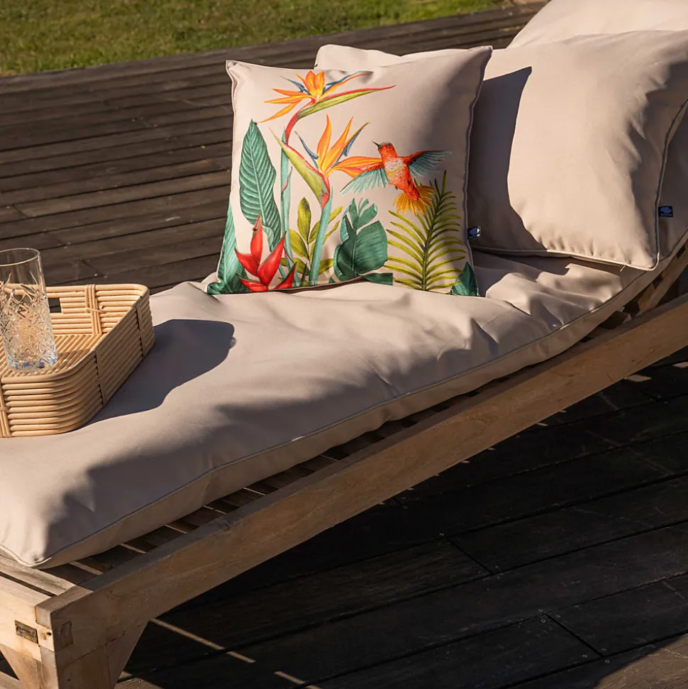 Coussin extérieur décoratif à motif exotique (45x45 cm - Naturel)