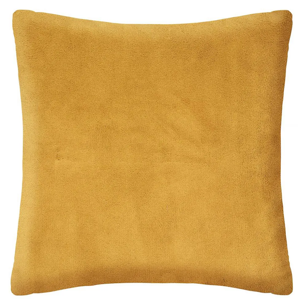 Coussin fourrure bouclé jaune ocre - 45x45 cm - Atmosphera