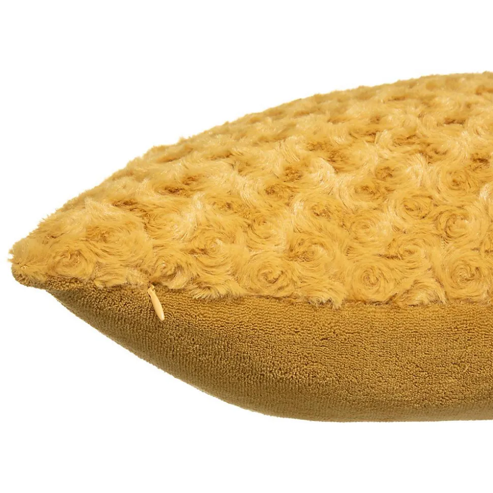 Coussin fourrure bouclé jaune ocre - 45x45 cm - Atmosphera