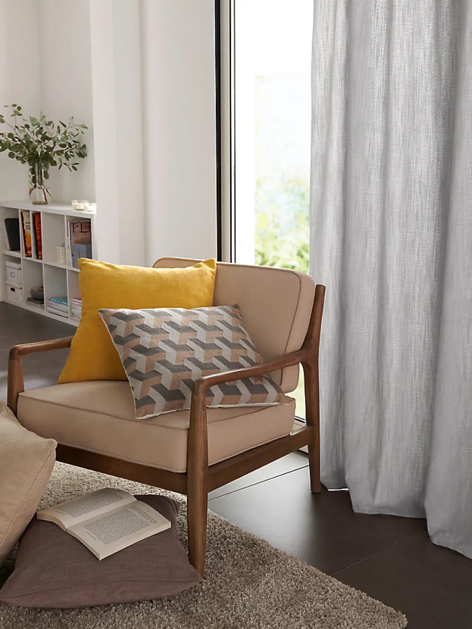 Coussin GoodHome Pahea coloris naturel 45 x 45 cm