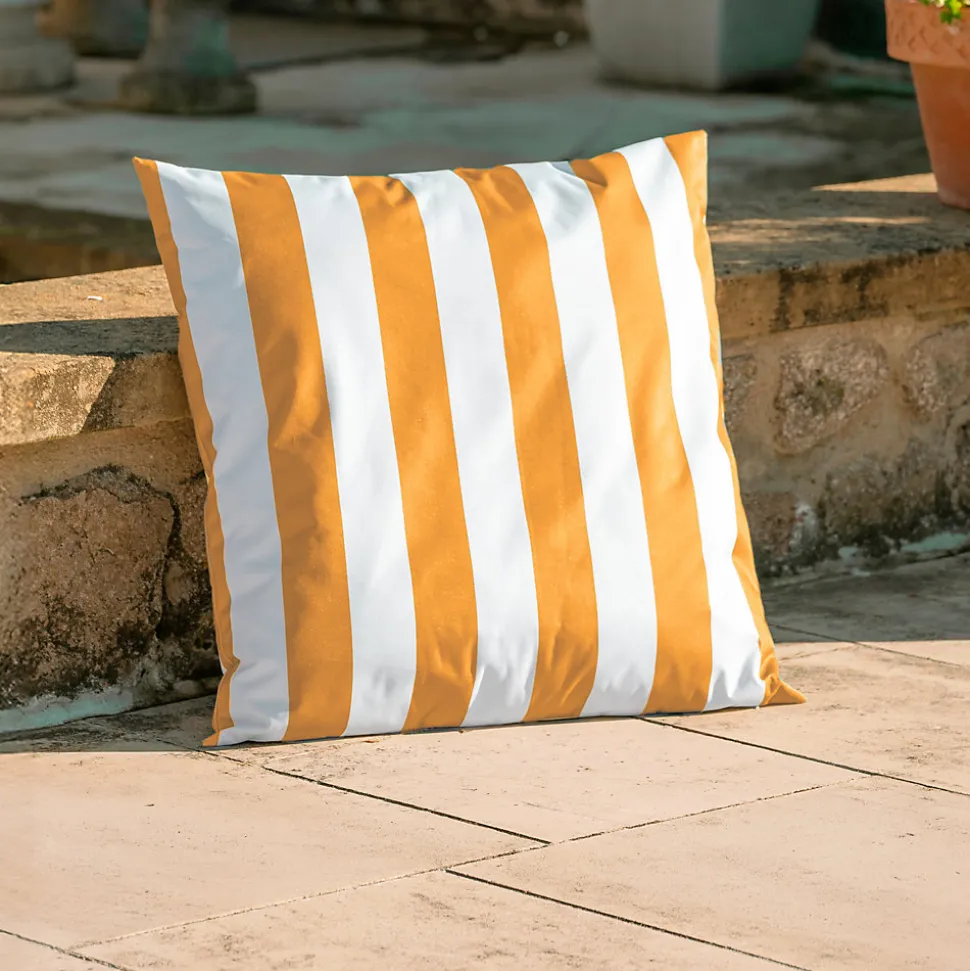 Coussin imperméable déhoussable à rayures ARCACHON (70x70 cm - Jaune)