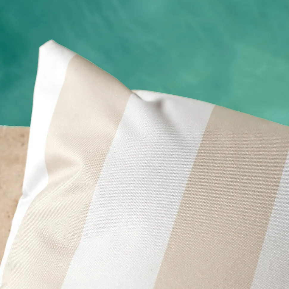 Coussin imperméable déhoussable à rayures ARCACHON (70x70 cm - Lin)